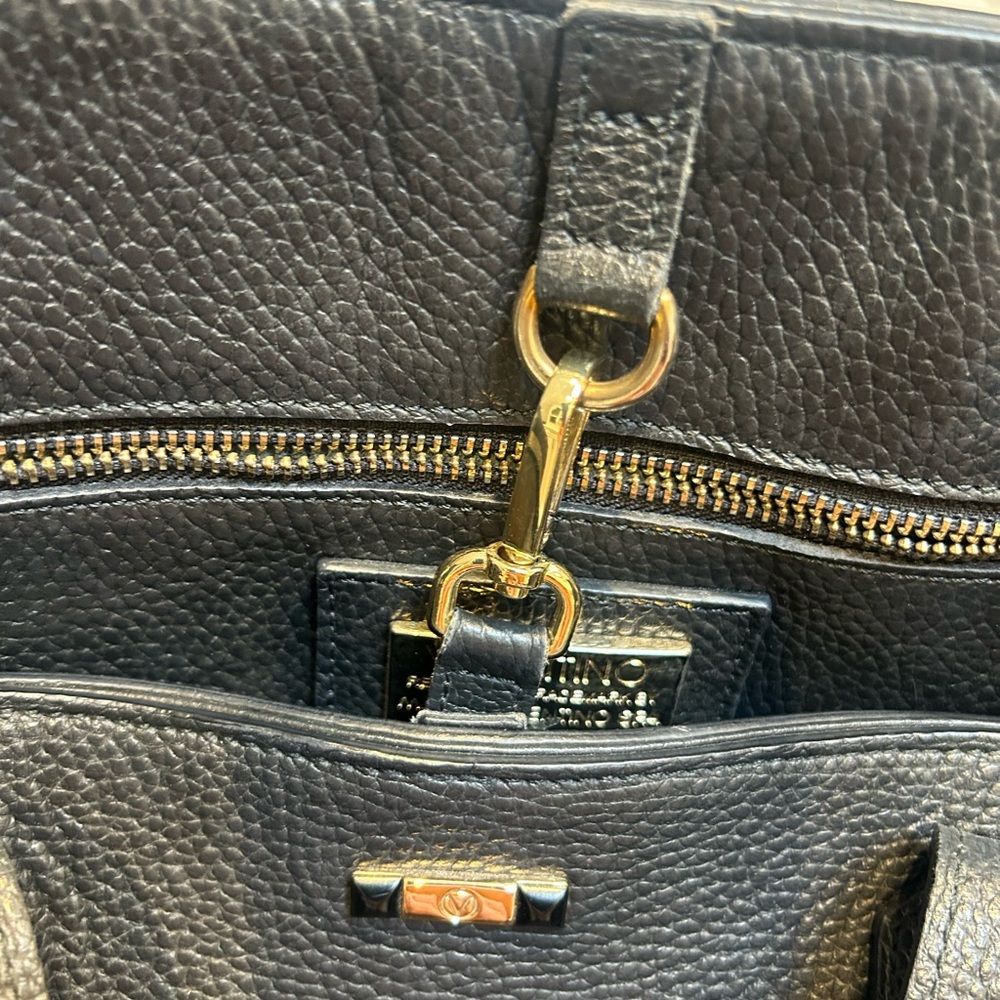 Valentino Black Pebbled Leather Stud-Logo Shoulder Tote - Picture 9 of 11